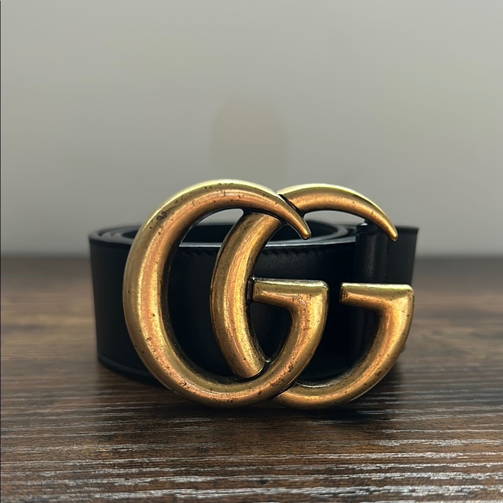 Gucci Black Belt with Gold GG Logo